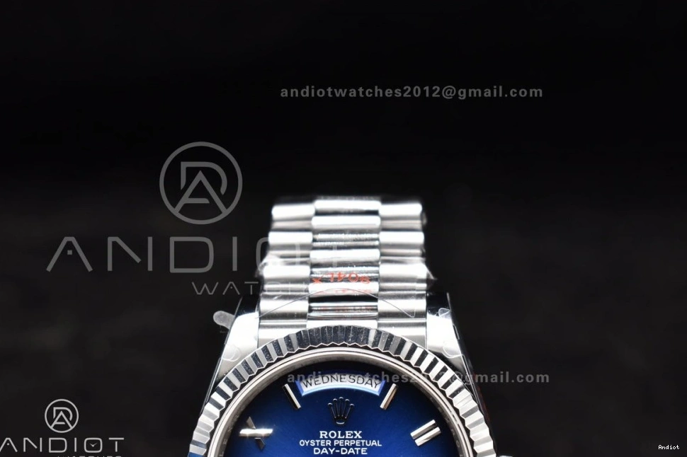 904L A2836 (Gain DayDate Dial SS Weight) President 40 V4 on Black Best Edition Steel Bracelet Blue QF 0503